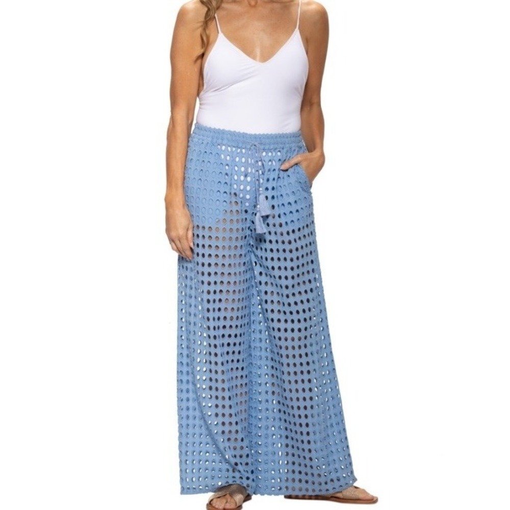Dotti Women's Blue Cotton Openwork Dot Cover-Up Pants S NWT
